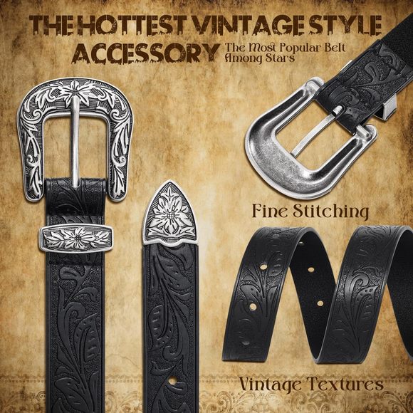 Women Leather Belts Ladies Vintage Western Belt Cowboy Cowgirl Country Belt🥺 - Picture 5 of 7